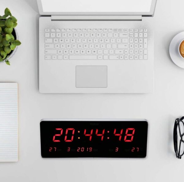 Veliki LED zidni sat sa kalendar, termometrom, alarmom